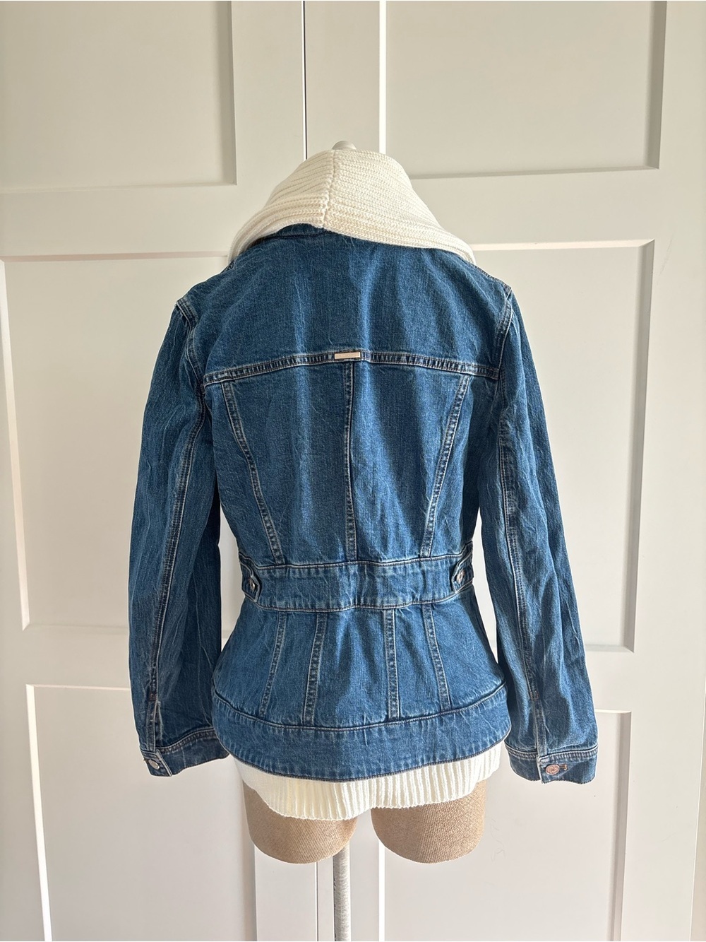 White House Black Market Hybrid Sweater Peplum Denim Jacket Medium NWT - Picture 5 of 8
